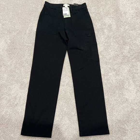 NWT H and M Women's Cotton Cargo Black Pant with Pockets Straight Leg Size 2 - Picture 2 of 9